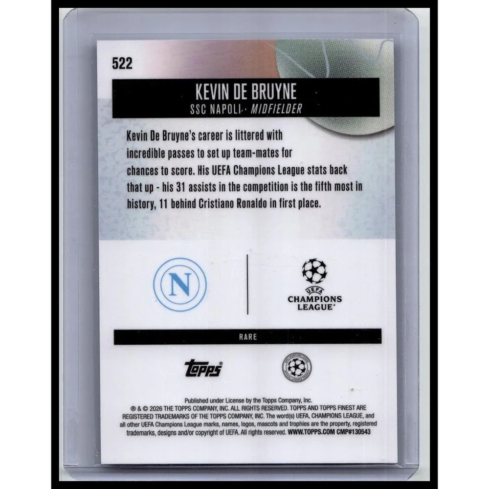 2025-26 Finest UEFA Kevin De Bruyne #522 Napoli Blue Refractor #/99